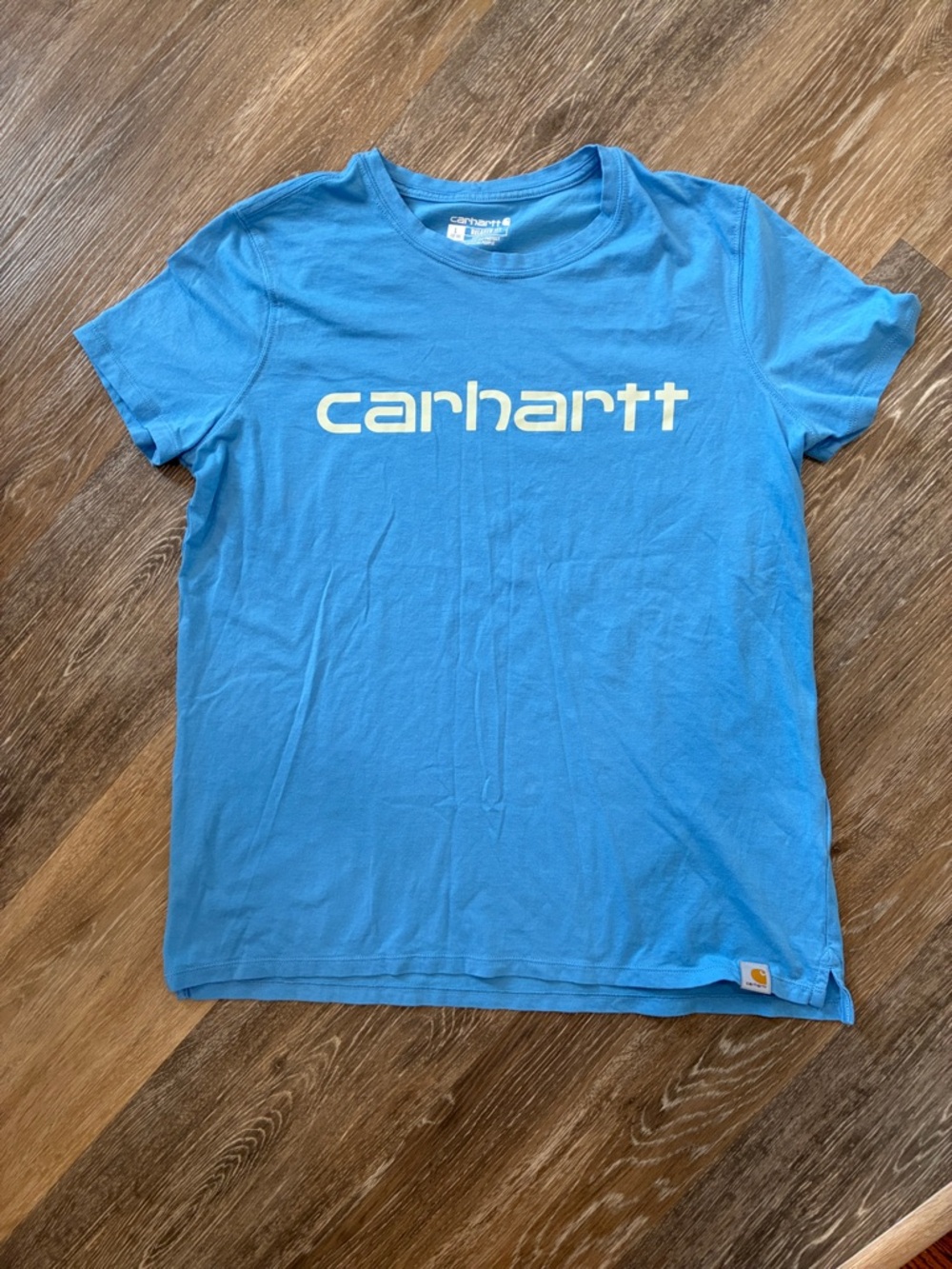 Carhartt women’s Light Blue Logo Short Sleeve Tee